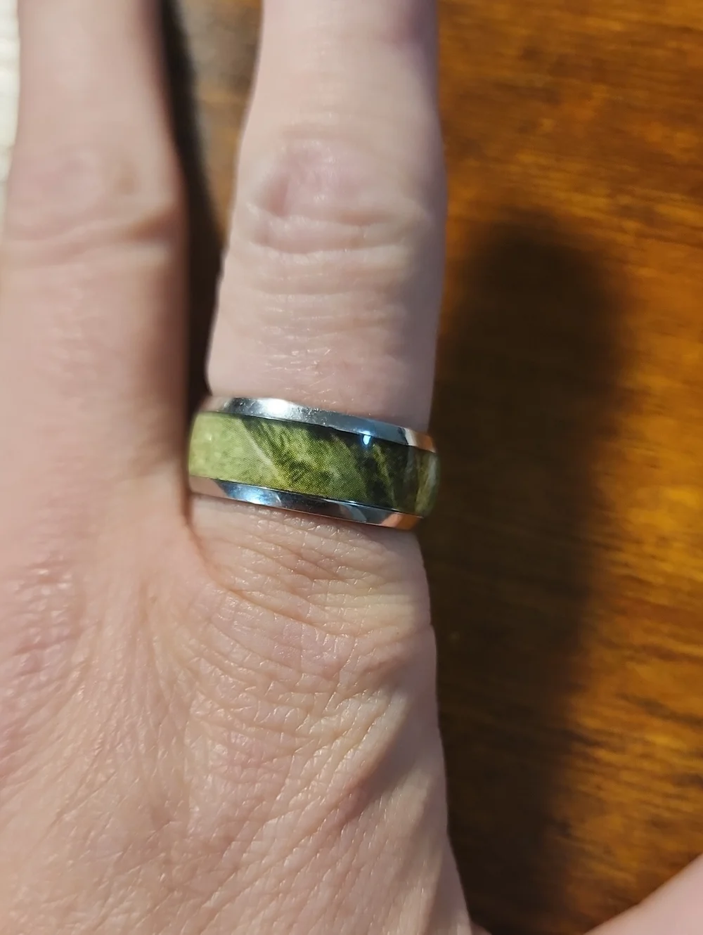 8mm Parrot Green Stainless Steel Dome Ring, Elegant And Versatile For Everyday